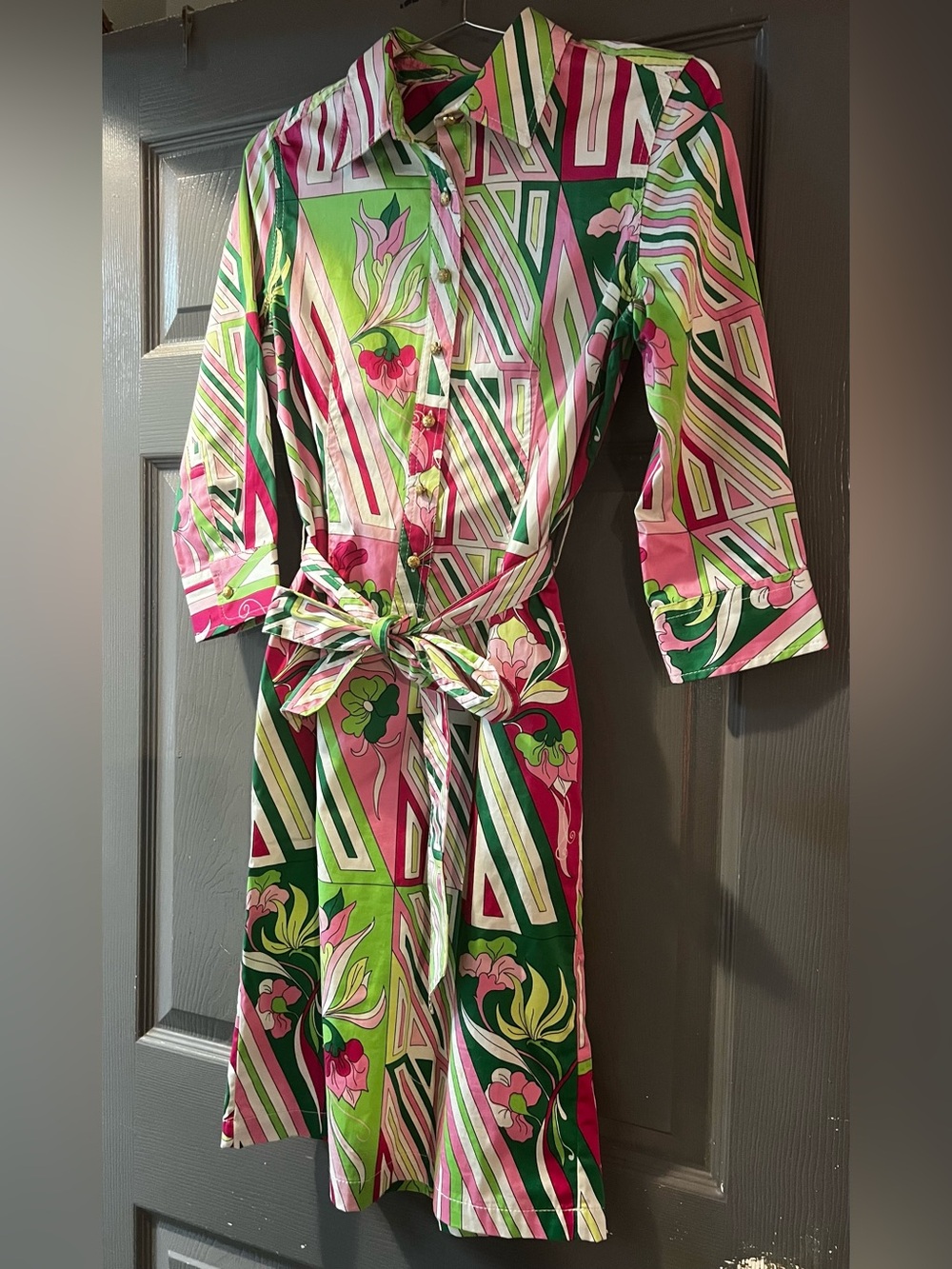 Talbots Pink, Green and Cream Striped Floral dress